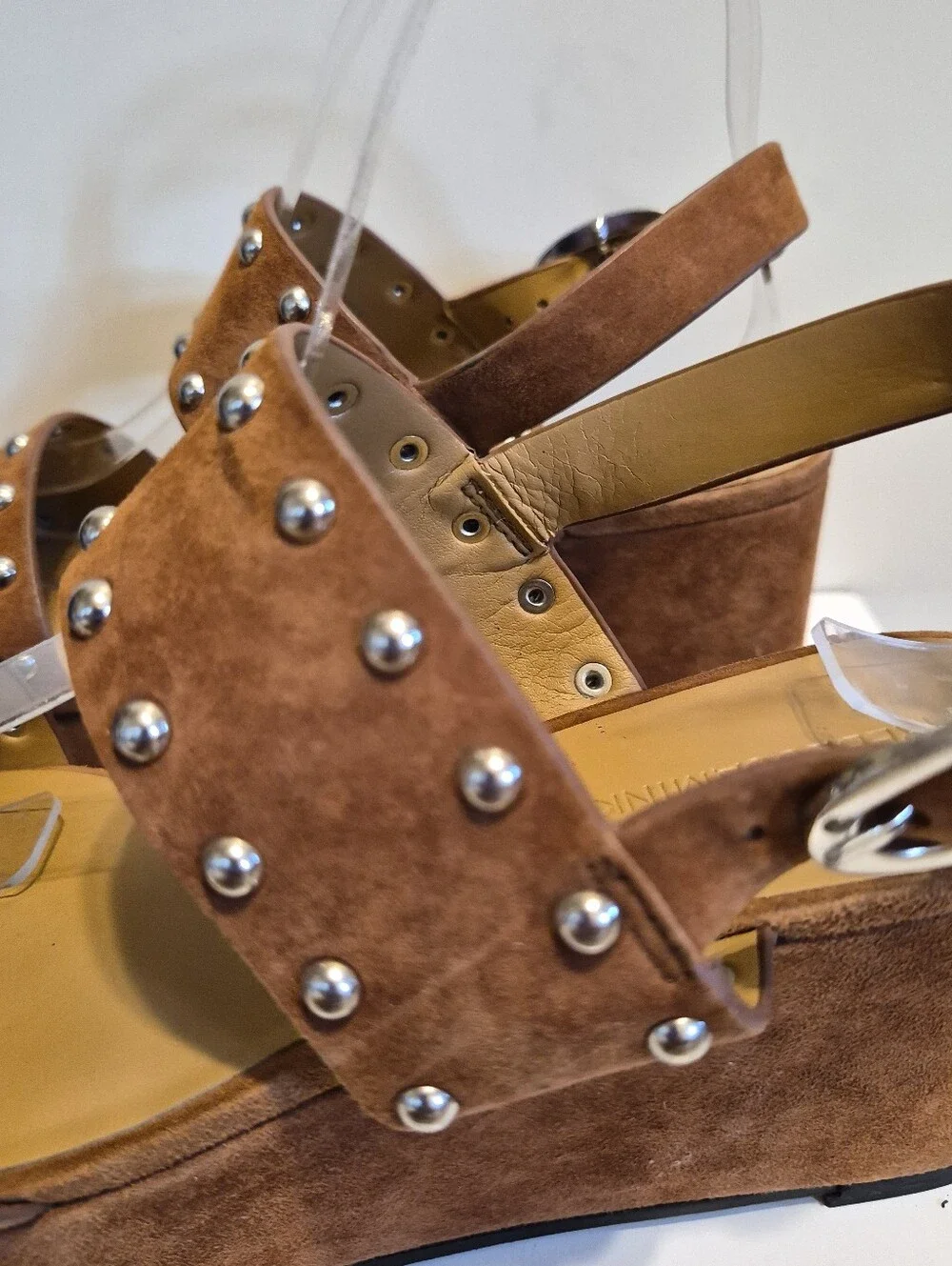 Rebecca Minkoff Brown Suede Studded Platform Wedge Sandals Sz. 8M Ret.$250